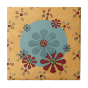 Azulejo De Cerámica Mosaico de flores de botón de país