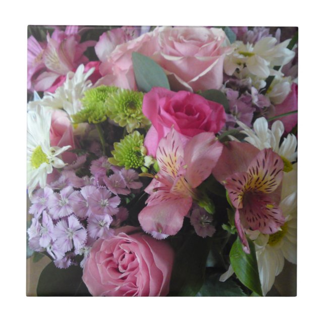 Azulejo De Cerámica Mosaico de flores mixtas (Frente)