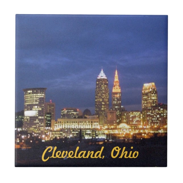 Azulejo De Cerámica Mosaico de las luces nocturnas de Cleveland (Frente)