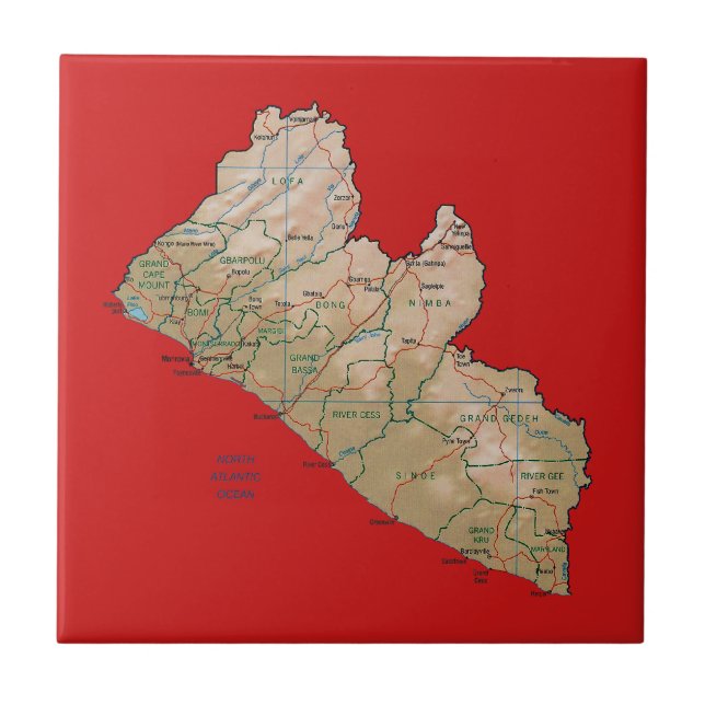 Azulejo De Cerámica Mosaico de mapas de Liberia (Frente)
