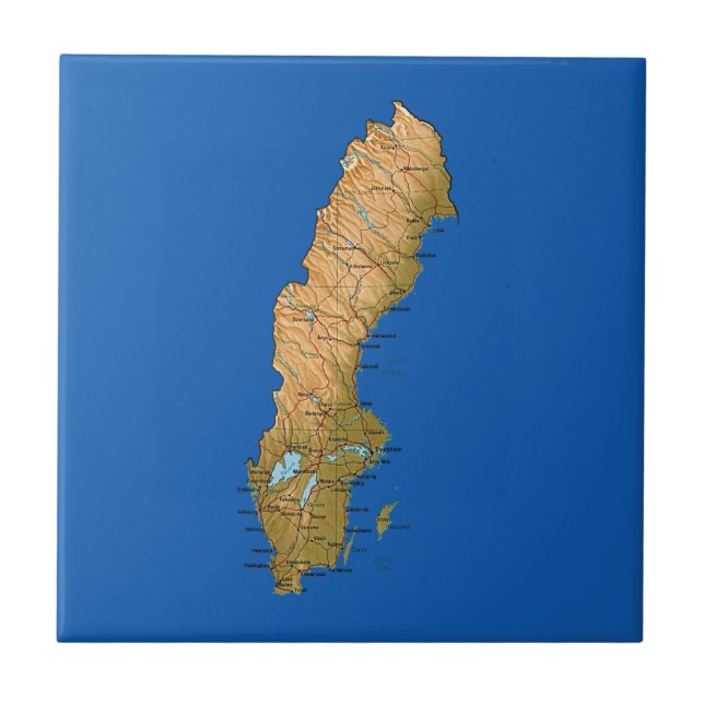 Azulejo De Cerámica Mosaico de mapas de Suecia (Frente)