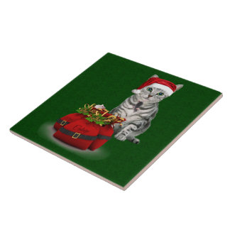 Azulejo De Cerámica Mosaico de Navidades de gato y ratón