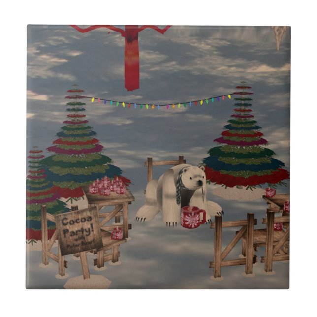 Azulejo De Cerámica Mosaico de oso polar (Frente)