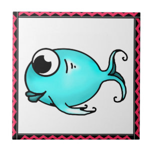 Azulejo De Cerámica Mosaico de peces azules