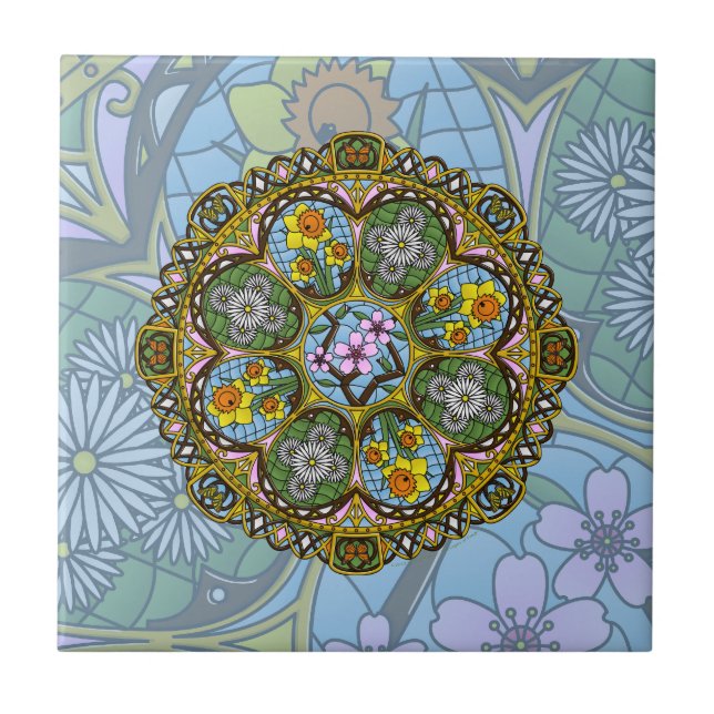Azulejo De Cerámica Mosaico de primavera (Frente)
