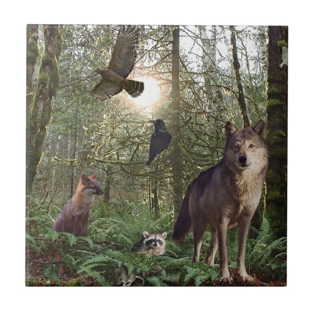 Azulejo De Cerámica Mosaico de regalo para animales del bosque (Frente)