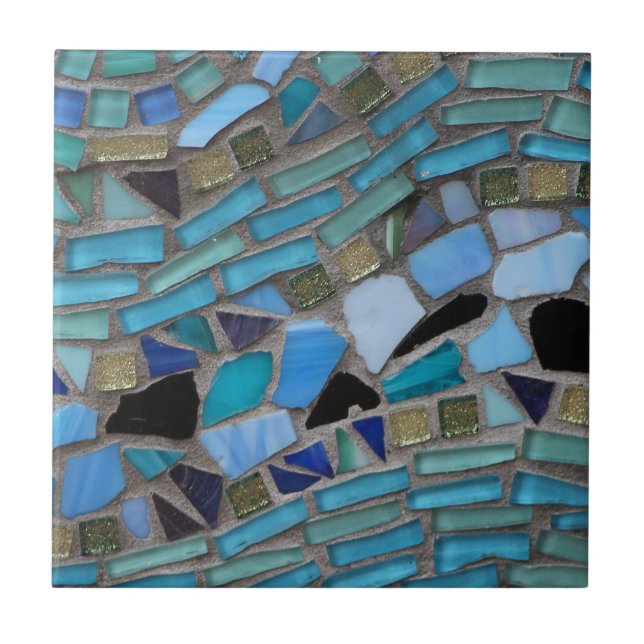 Azulejo De Cerámica Mosaico de vidrio azul del mar (Frente)