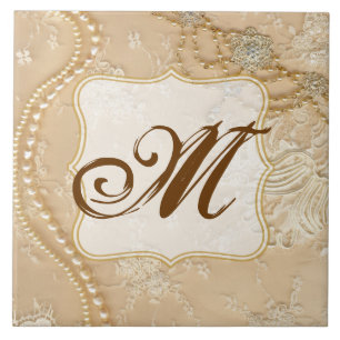 Azulejo De Cerámica Mosaico de visualización de monograma de joyas de