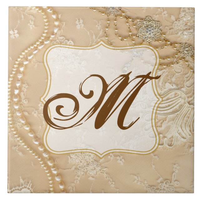 Azulejo De Cerámica Mosaico de visualización de monograma de joyas de  (Frente)