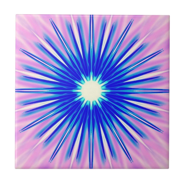 Azulejo De Cerámica mosaico estelar azul explosivo (Frente)