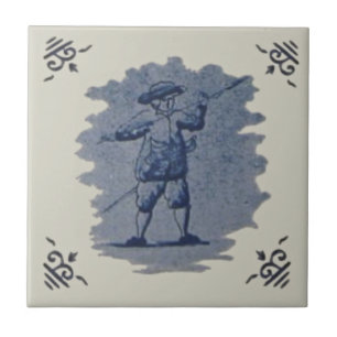 Azulejo De Cerámica Mosaico figural Repro Antiguo Holandés Delft