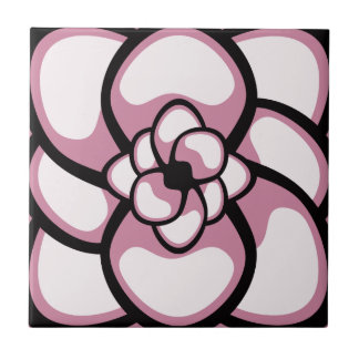 Azulejo De Cerámica Mosaico, Flor abstracta 3, rosa, negro, blanco