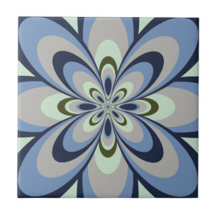 Azulejo De Cerámica Mosaico, Flor abstracta 4, Azul, Gris, Verde