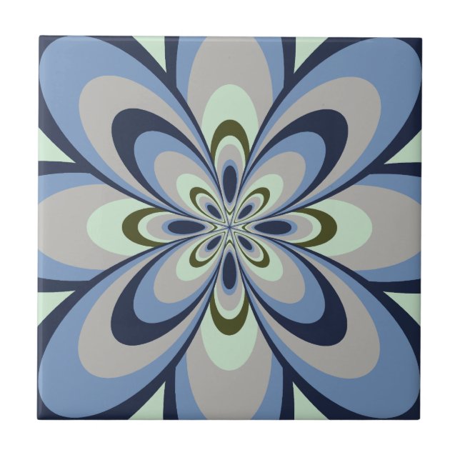 Azulejo De Cerámica Mosaico, Flor abstracta 4, Azul, Gris, Verde (Frente)