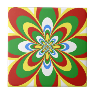 Azulejo De Cerámica Mosaico, Flor abstracta 4, Rojo rasta, Verde Amari