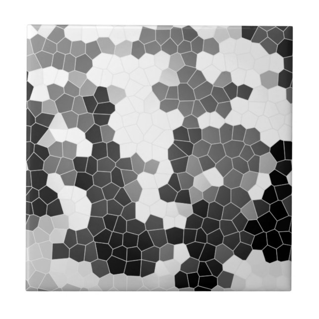 Azulejo De Cerámica Mosaico gris blanco del negro abstracto del vitral (Frente)