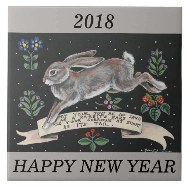 Azulejo De Cerámica Mosaico Personalizado De Conejo De Año Nuevo 2018 (Frente)