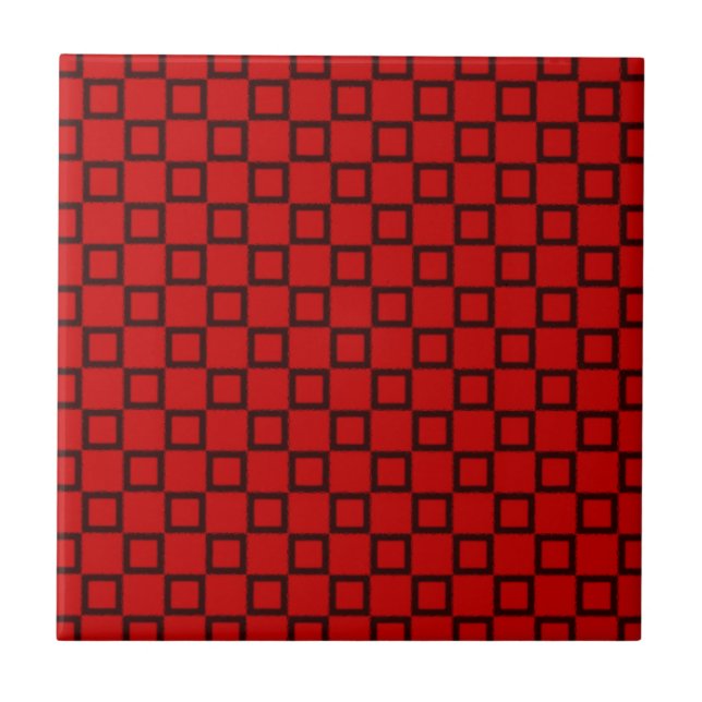 Azulejo De Cerámica Mosaico rojo y negro clásico (Frente)