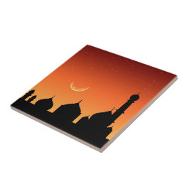 Azulejo De Cerámica Mosque Silhouette Evening Sky - Cerámica Tile