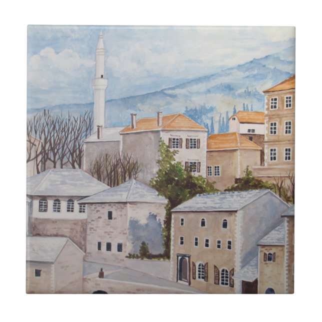 Azulejo De Cerámica Mostar, Bosnia - Pintura del paisaje de acrílico (Frente)