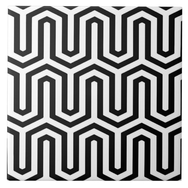 Azulejo De Cerámica Motif Deco egipcio - blanco y negro (Frente)