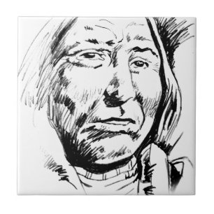 Azulejo De Cerámica Motivación del sketch de tinta del jefe indio