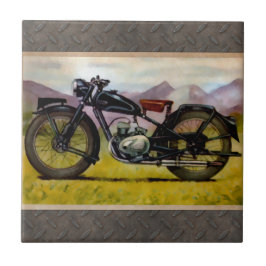 Azulejo De Cerámica Motocicleta del vintage de la acuarela
