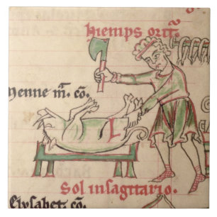Azulejo De Cerámica Ms 54. f.6r noviembre: Matando al cerdo, de un