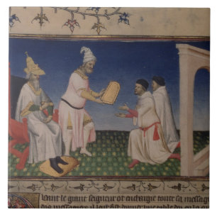 Azulejo De Cerámica Ms Fr 2810 f.3v Kublai Khan (1214-94) que da su g