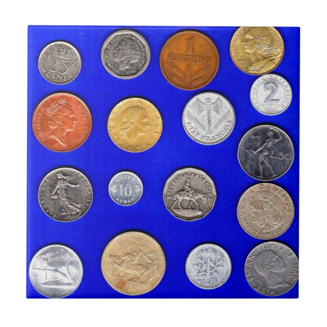 Azulejo De Cerámica muchas monedas extranjeras antiguas (Frente)