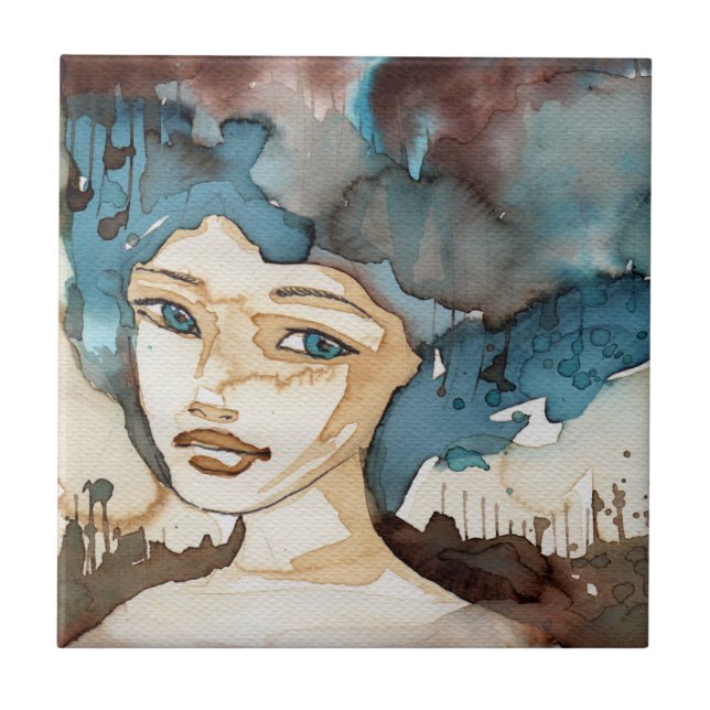 Azulejo De Cerámica Mujer azul (Frente)