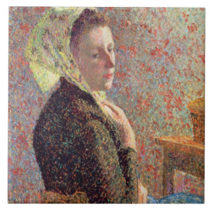 Azulejo De Cerámica Mujer con velo verde, 1893