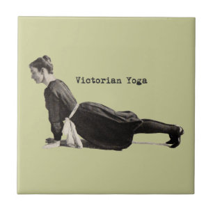 Azulejo De Cerámica Mujer de Yoga Victoriano Vintage en Impresión de P