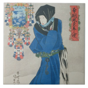 Azulejo De Cerámica Mujer japonesa en la nieve (impresión del