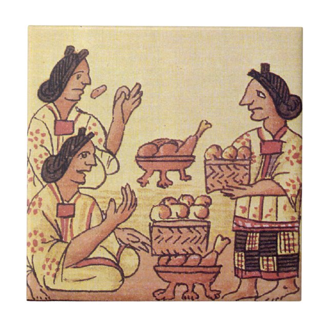 Azulejo De Cerámica Mujeres aztecas en un banquete (Frente)