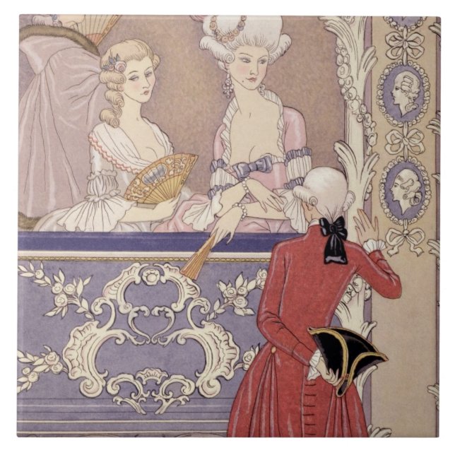 Azulejo De Cerámica Mujeres en una caja del teatro, ilustracion de (Frente)