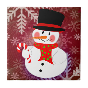 Azulejo De Cerámica Muñeco de nieve y Candycane