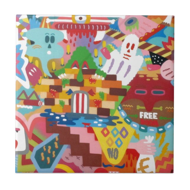 Azulejo De Cerámica Mural de graffiti abstracto de Pastel (Frente)