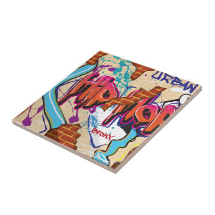 Azulejo De Cerámica Muro de graffiti de hip hop urbano.