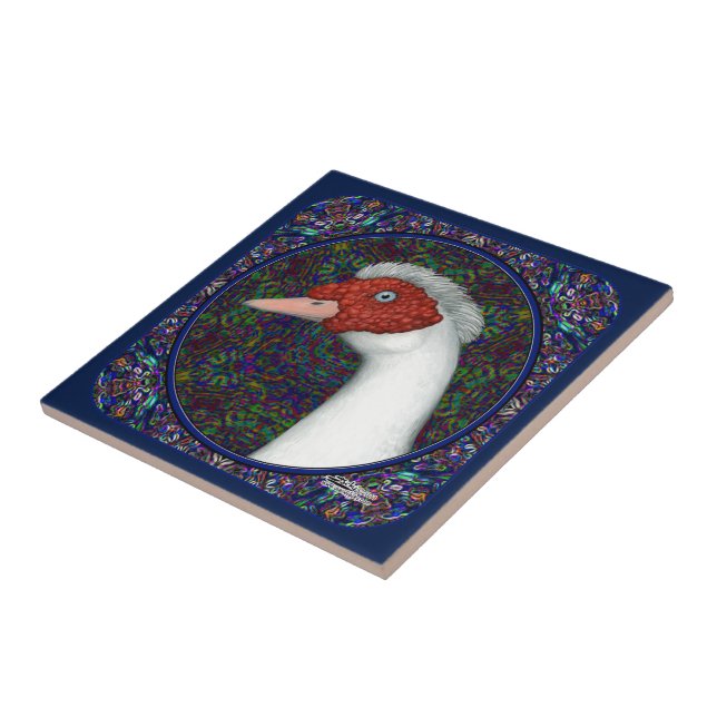 Azulejo De Cerámica Muscovy Duck Head White (Lado)