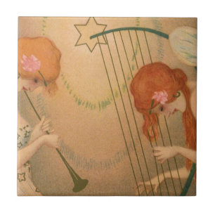 Azulejo De Cerámica Música antigua ángeles músicos victorianos flauta 