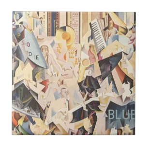 Azulejo De Cerámica Música Vintage, Jazz Art Déco, Rapsodia en Azul