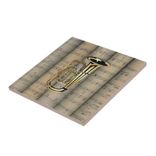 Azulejo De Cerámica Musical rodado ~ del ~ del fondo de la partitura