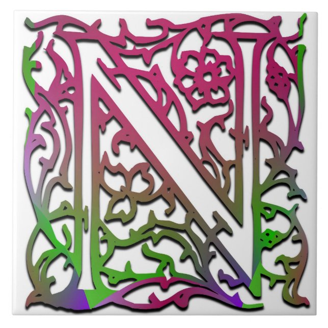 Azulejo De Cerámica N Monograma "Jardín Besque" Tile cerámico (Frente)