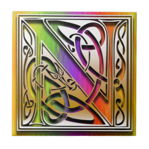Azulejo De Cerámica N Personalizado celta arco iris monograma