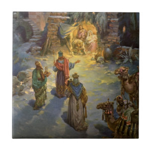 Azulejo De Cerámica Nacimiento de Navidad Vintage con Magos Visitantes