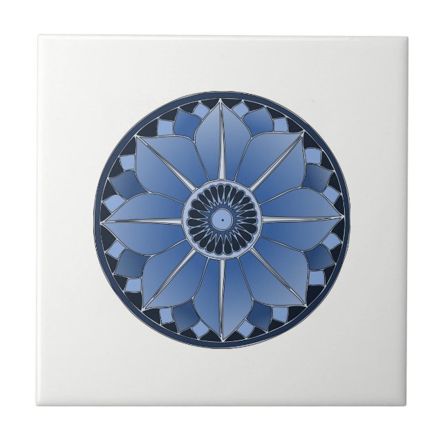 Azulejo De Cerámica NAMASTE Flor Azul Espíritu Lotus Mandala (Frente)