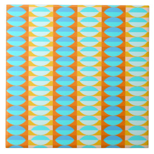 Azulejo De Cerámica Naranja azul turquesa colorido patrón amarillo