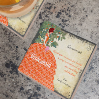 Azulejo De Cerámica Naranja dama de honor gracias Tile Gown con árbol