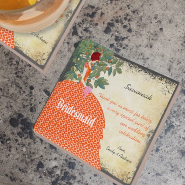 Azulejo De Cerámica Naranja dama de honor gracias Tile Gown con árbol (Subido por el creador)